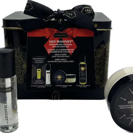Sex Magnet Pheromone Vanilla Amber Gift Set Includes:  Roll On Fragrance, Massage Oil,  Massage Candle