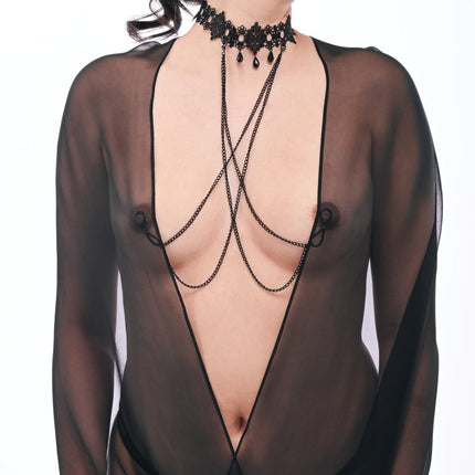 Lace Collar with Nipple Ties - Black