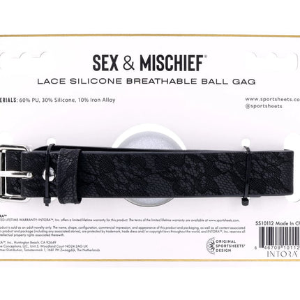 Lace Silicone Breathable Ball Gag - Black