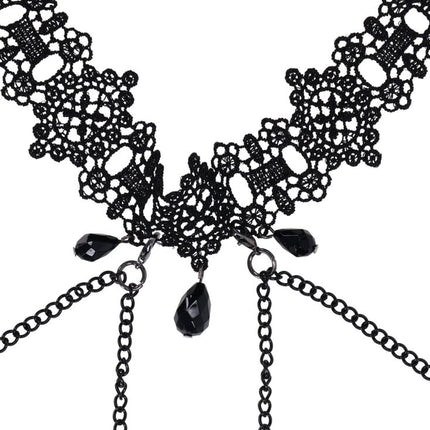 Lace Collar with Nipple Ties - Black