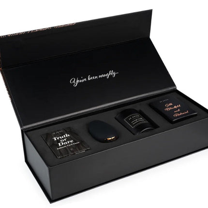 Naughty Gift Set: Black Truth or Dare Cards, Mimi, Massage Candle, Silk Blindfold & Restraint