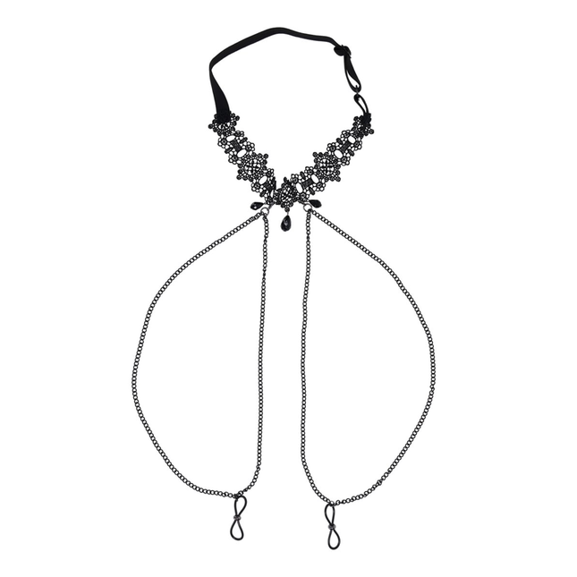 Lace Collar with Nipple Ties - Black